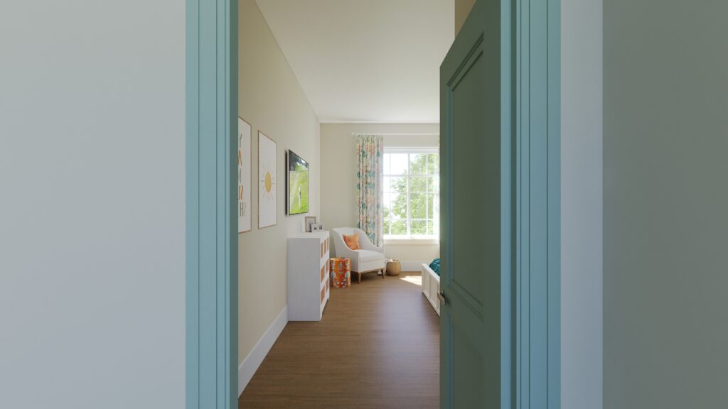 Interior image of a studio bedroom decorated with bright colors and comfortable finishes.